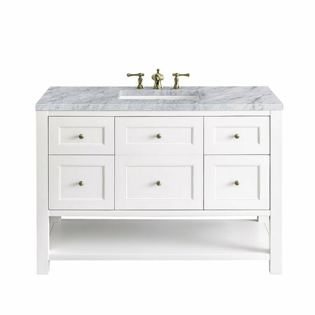 JAMES MARTIN VANITIES Breckenridge 48in Single Vanity, Bright White w/ 3 CM Carrara Marble Top 330-V48-BW-3CAR